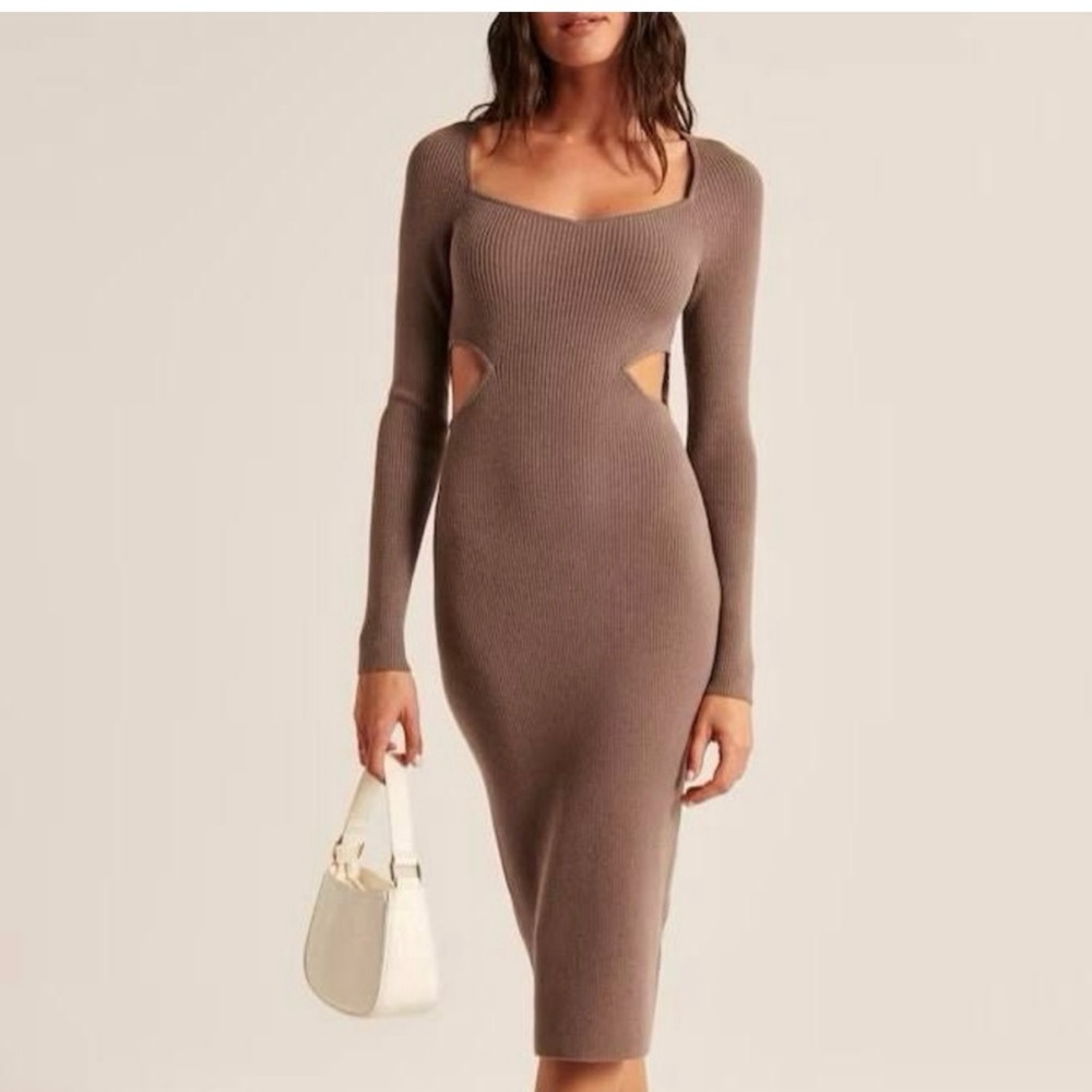 Abercrombie & Fitch long-sleeve cutout midi sweater dress in brown nwt